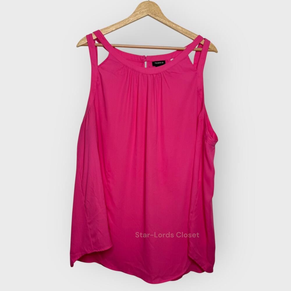 Torrid Pink Georgette Tank Top Size 3 Plus High Neck Keyhole Cutout